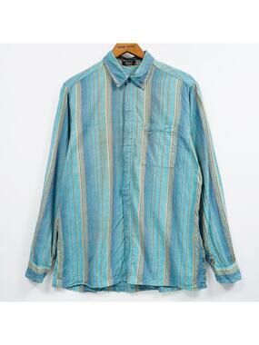 Made in Italy Striped Button Up Shirt XL Blue Coastal Linen Cotton Casual